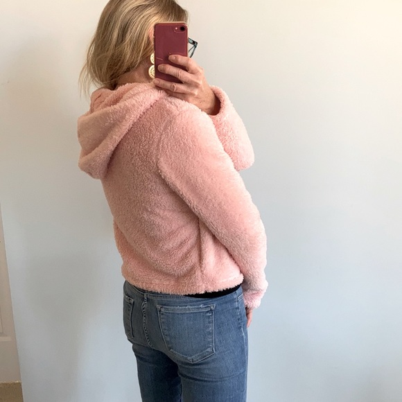 Soft, Fuzzy Pink Open Hooded Jacket - Picture 5 of 9